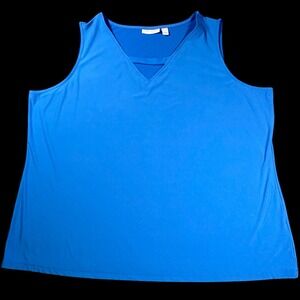 Susan Graver Women 3X Blue‎ V-Neck Sleeveless Tank Top A276466 Plus Size